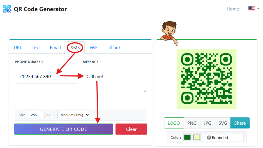 Enter phone number and SMS message