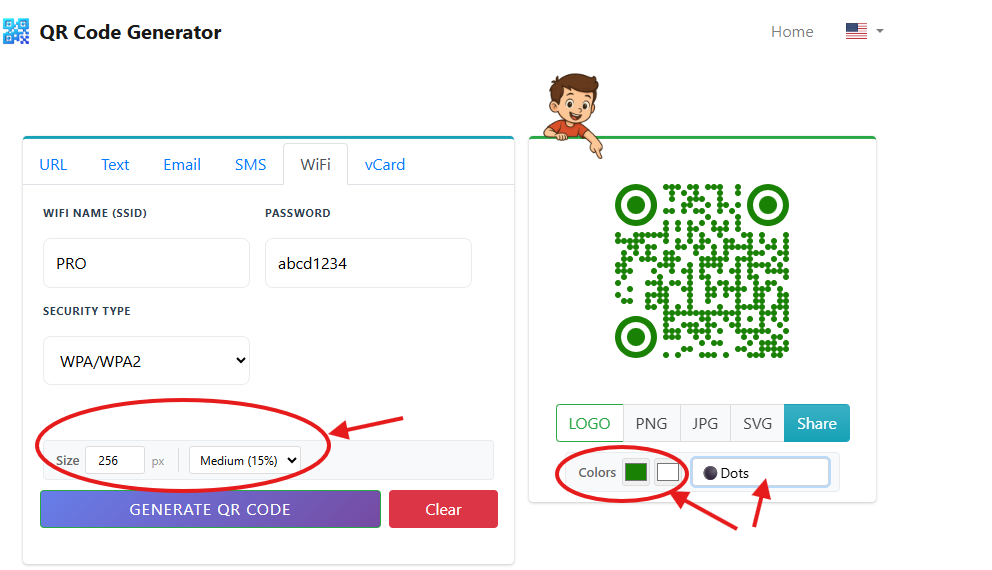 Customize WiFi QR code style and color